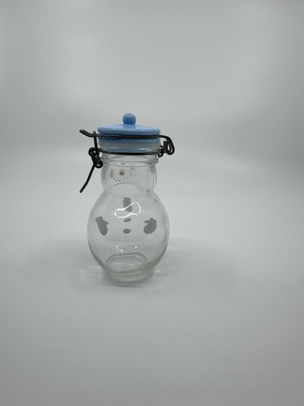 Hand Painted Glass Snowman Jar Bottle Bail Closure Lid Blue /w Mittens 5" MSRF
