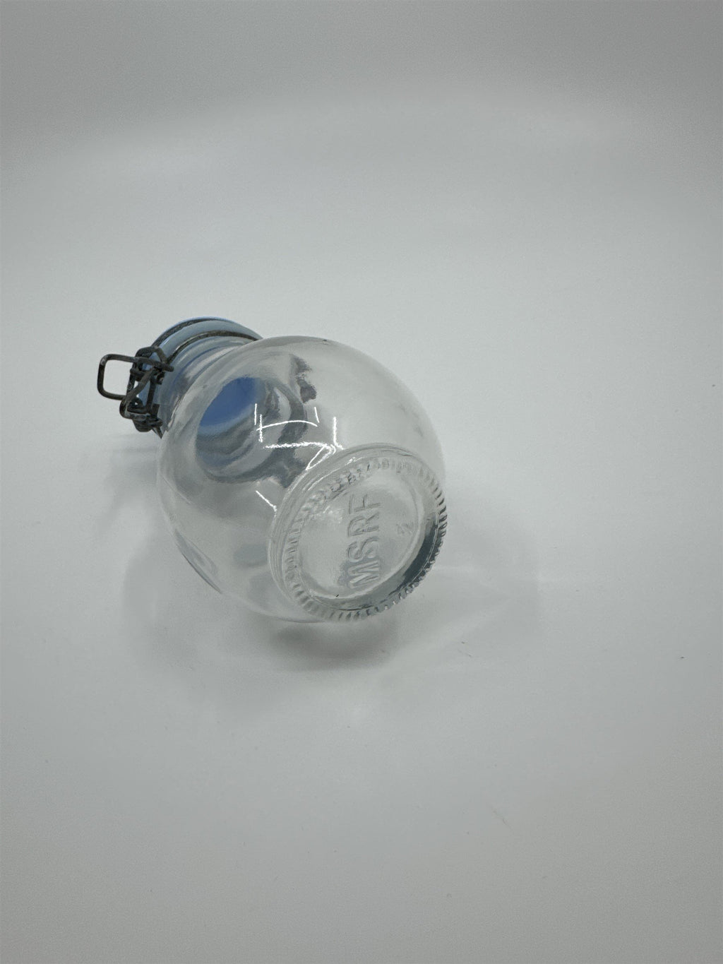 Hand Painted Glass Snowman Jar Bottle Bail Closure Lid Blue /w Mittens 5" MSRF