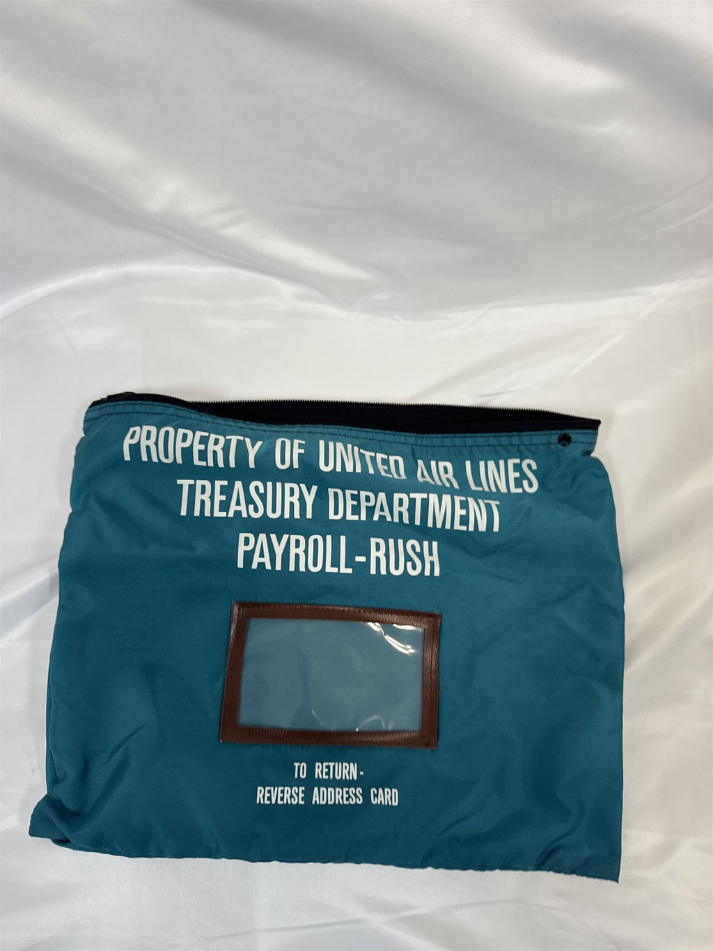 Vintage United Airlines Treasury Department Payroll Rush Blue Money Deposit Bag