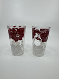 Set of 2 Vintage Hazel Atlas Red/White Hawaiian Hibiscus Swanky Swigs Glasses