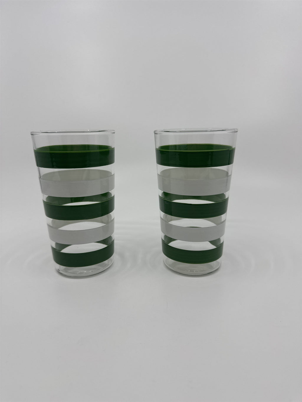 Set of 2 Vintage Anchor Hocking Green and White Striped Swanky Swigs Glasses
