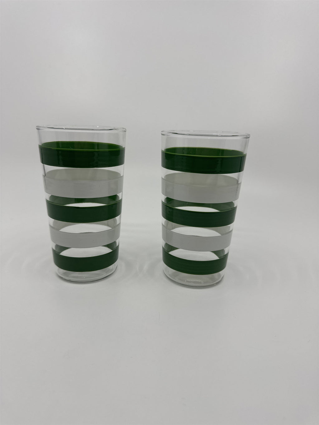 Set of 2 Vintage Anchor Hocking Green and White Striped Swanky Swigs Glasses