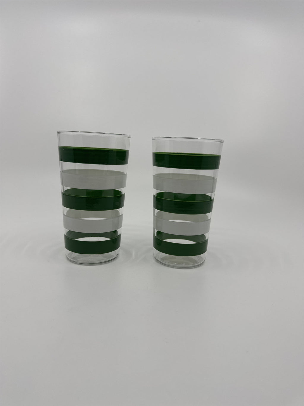 Set of 2 Vintage Anchor Hocking Green and White Striped Swanky Swigs Glasses