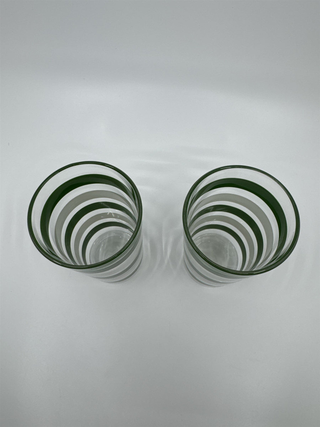 Set of 2 Vintage Anchor Hocking Green and White Striped Swanky Swigs Glasses