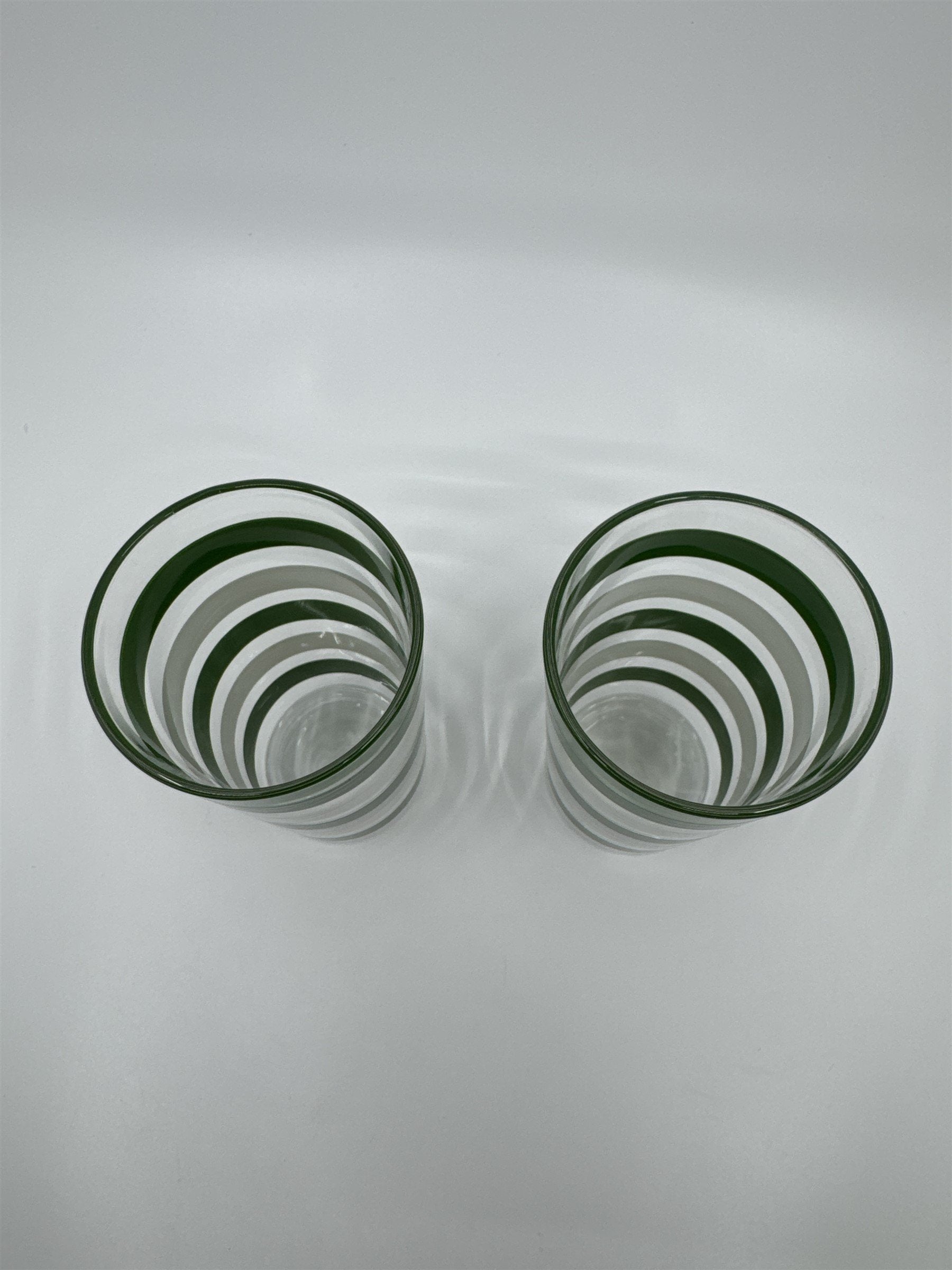 Set of 2 Vintage Anchor Hocking Green and White Striped Swanky Swigs Glasses