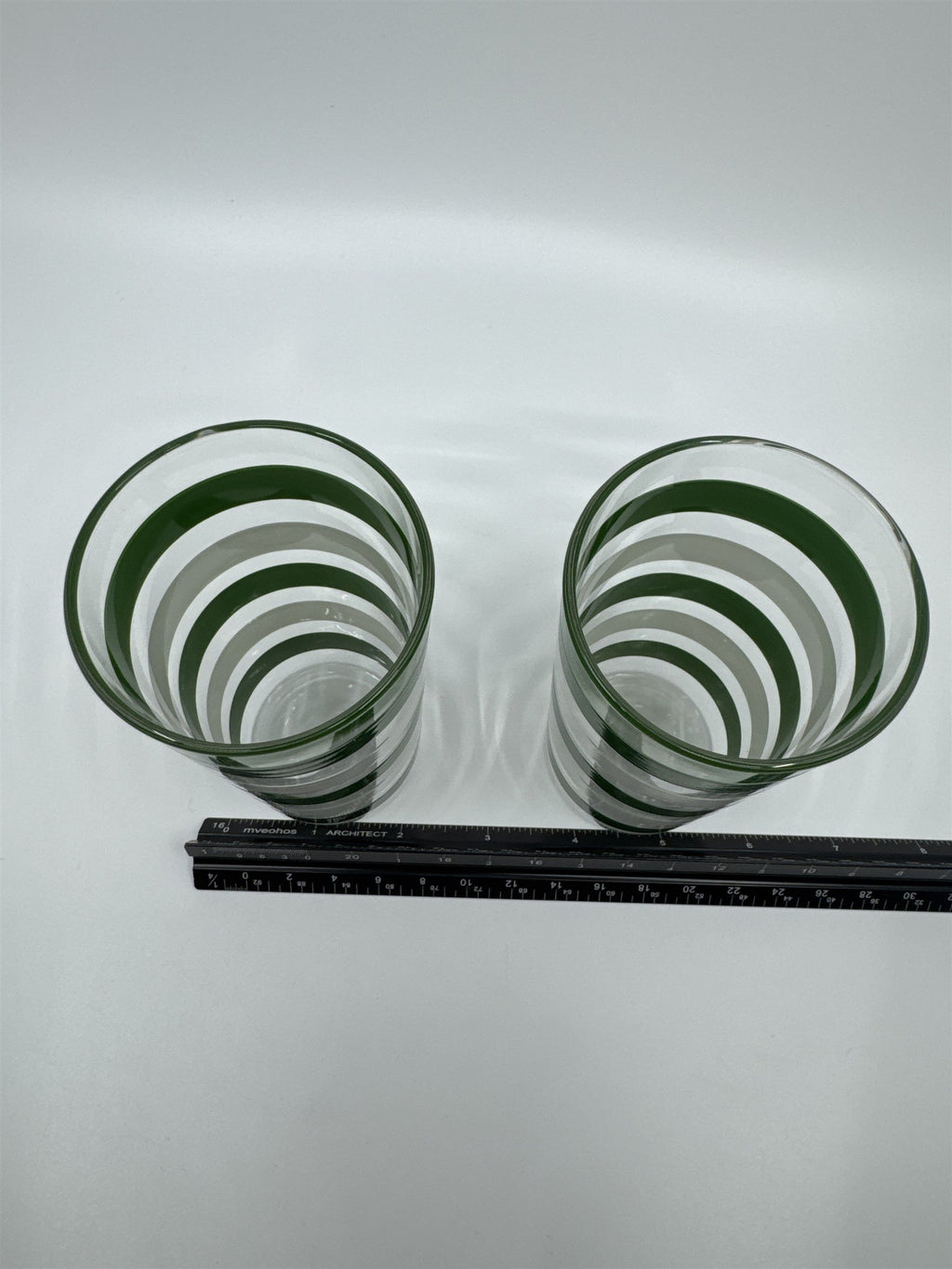 Set of 2 Vintage Anchor Hocking Green and White Striped Swanky Swigs Glasses
