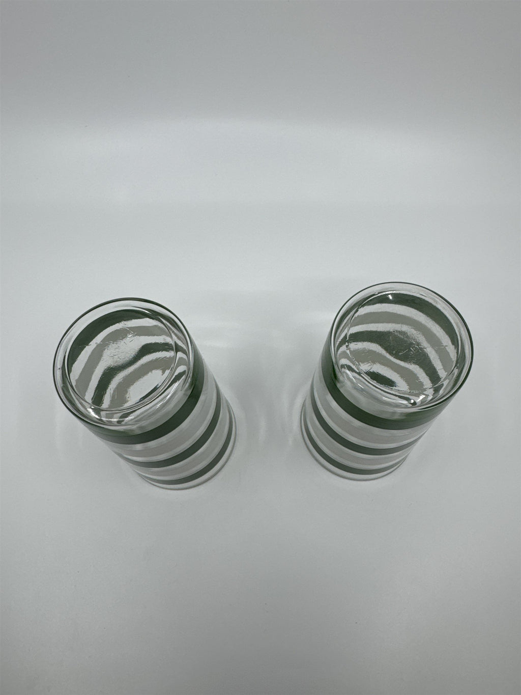 Set of 2 Vintage Anchor Hocking Green and White Striped Swanky Swigs Glasses