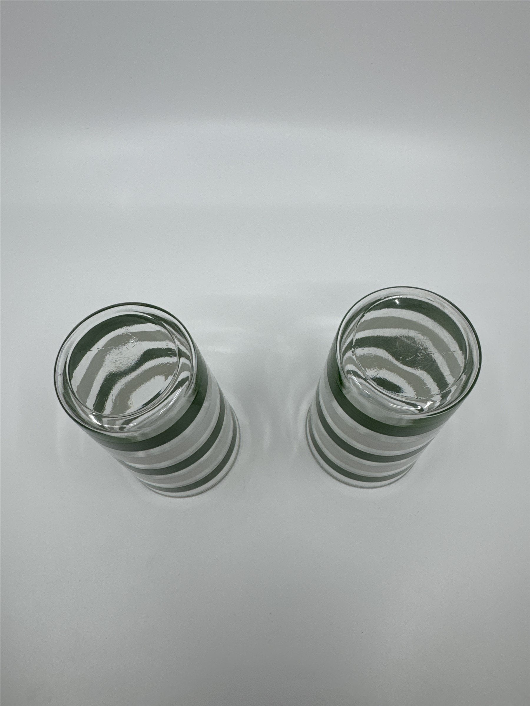 Set of 2 Vintage Anchor Hocking Green and White Striped Swanky Swigs Glasses