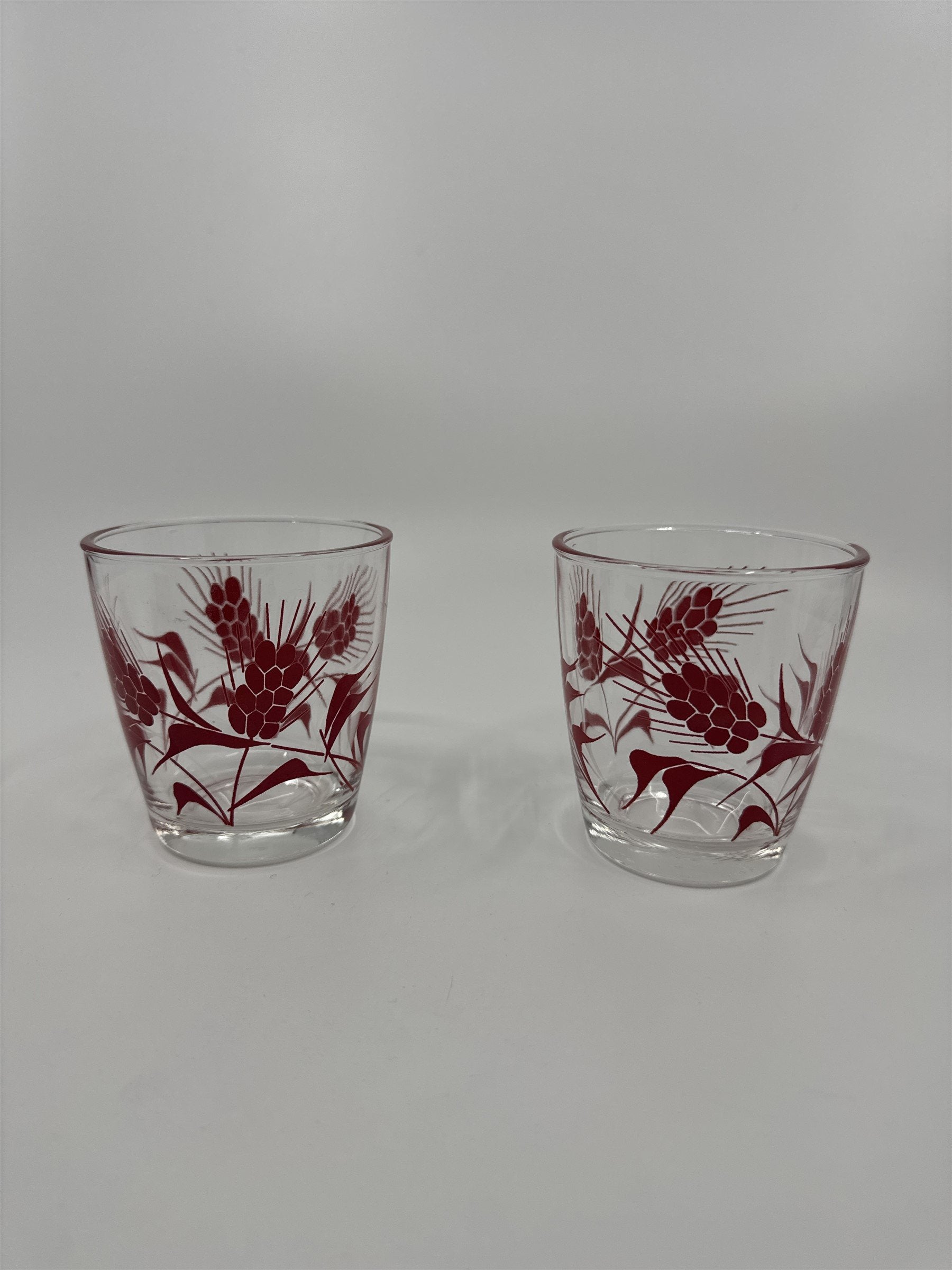 Set of 2 Vintage Hazel Atlas Sour Cream Glasses Red Cornflowers 1/2 Pint