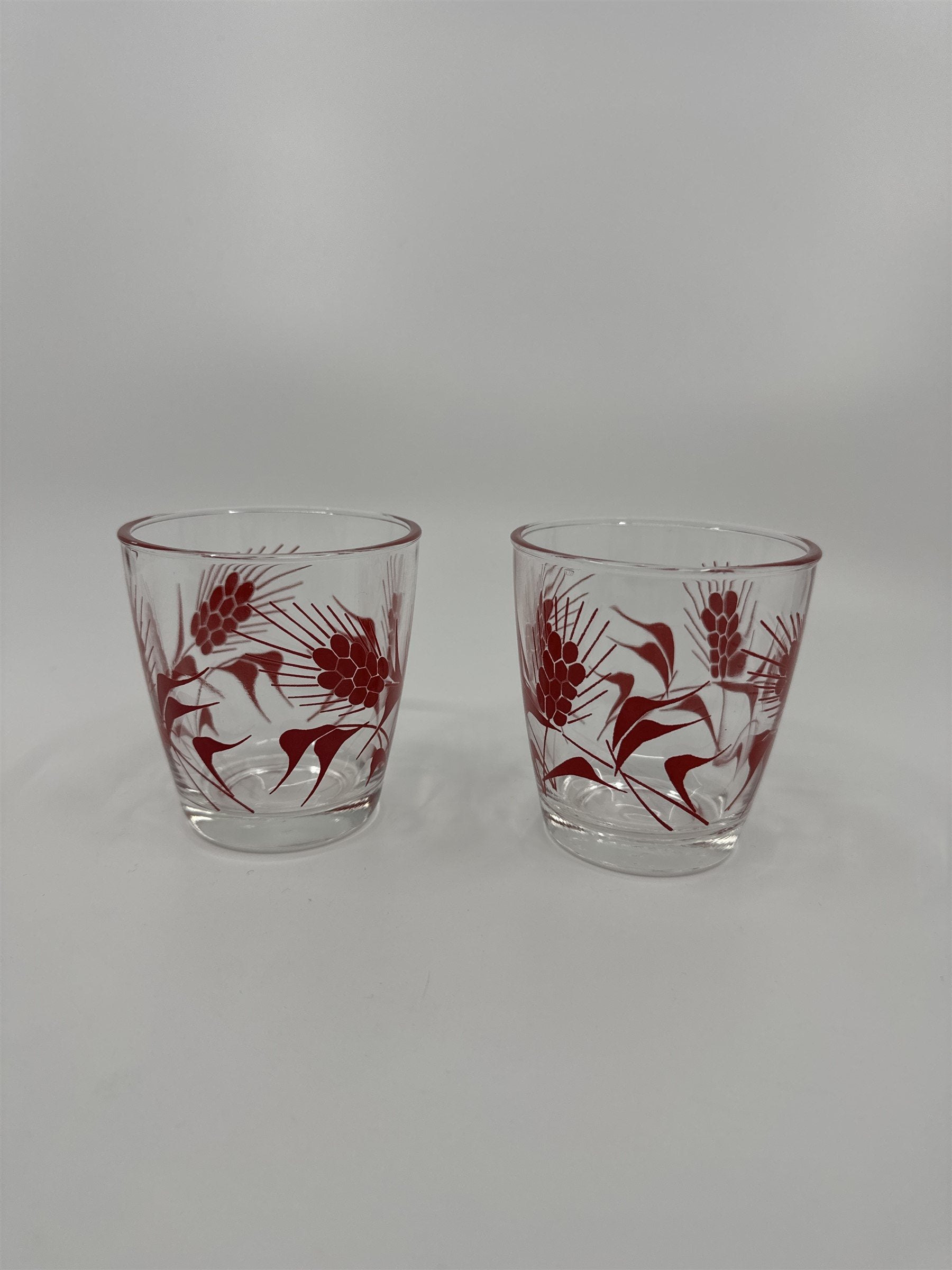 Set of 2 Vintage Hazel Atlas Sour Cream Glasses Red Cornflowers 1/2 Pint