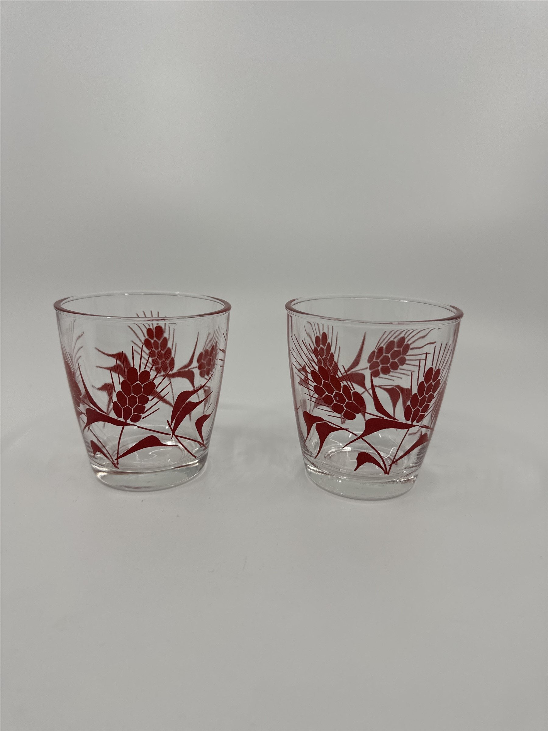Set of 2 Vintage Hazel Atlas Sour Cream Glasses Red Cornflowers 1/2 Pint