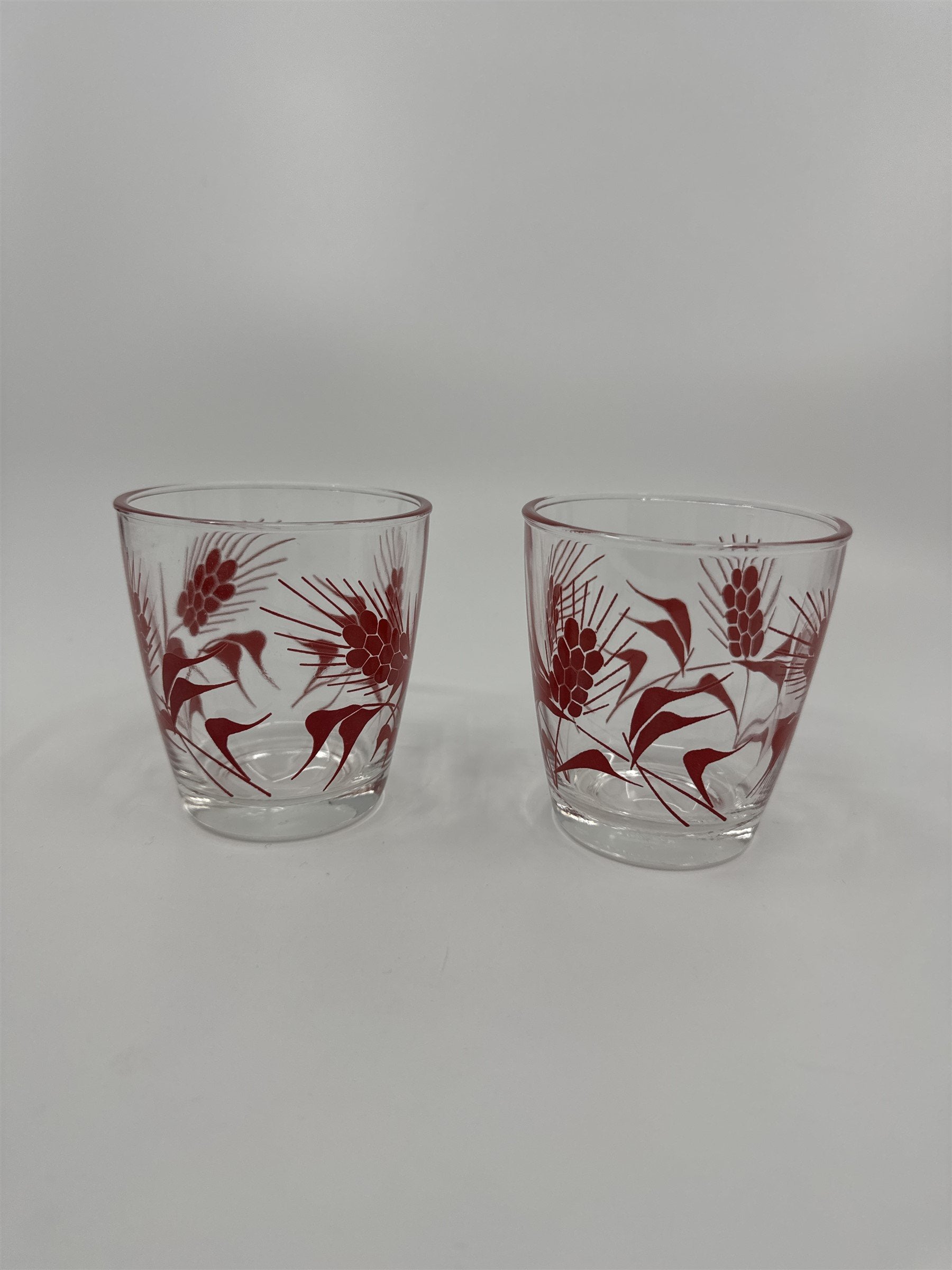 Set of 2 Vintage Hazel Atlas Sour Cream Glasses Red Cornflowers 1/2 Pint