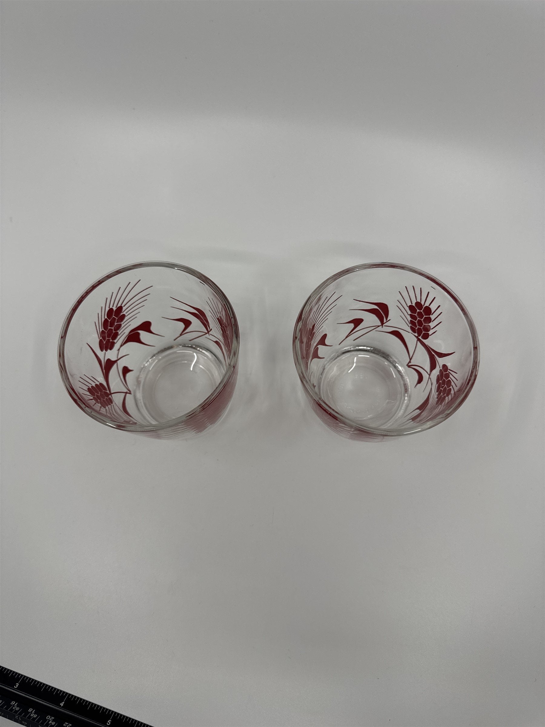 Set of 2 Vintage Hazel Atlas Sour Cream Glasses Red Cornflowers 1/2 Pint