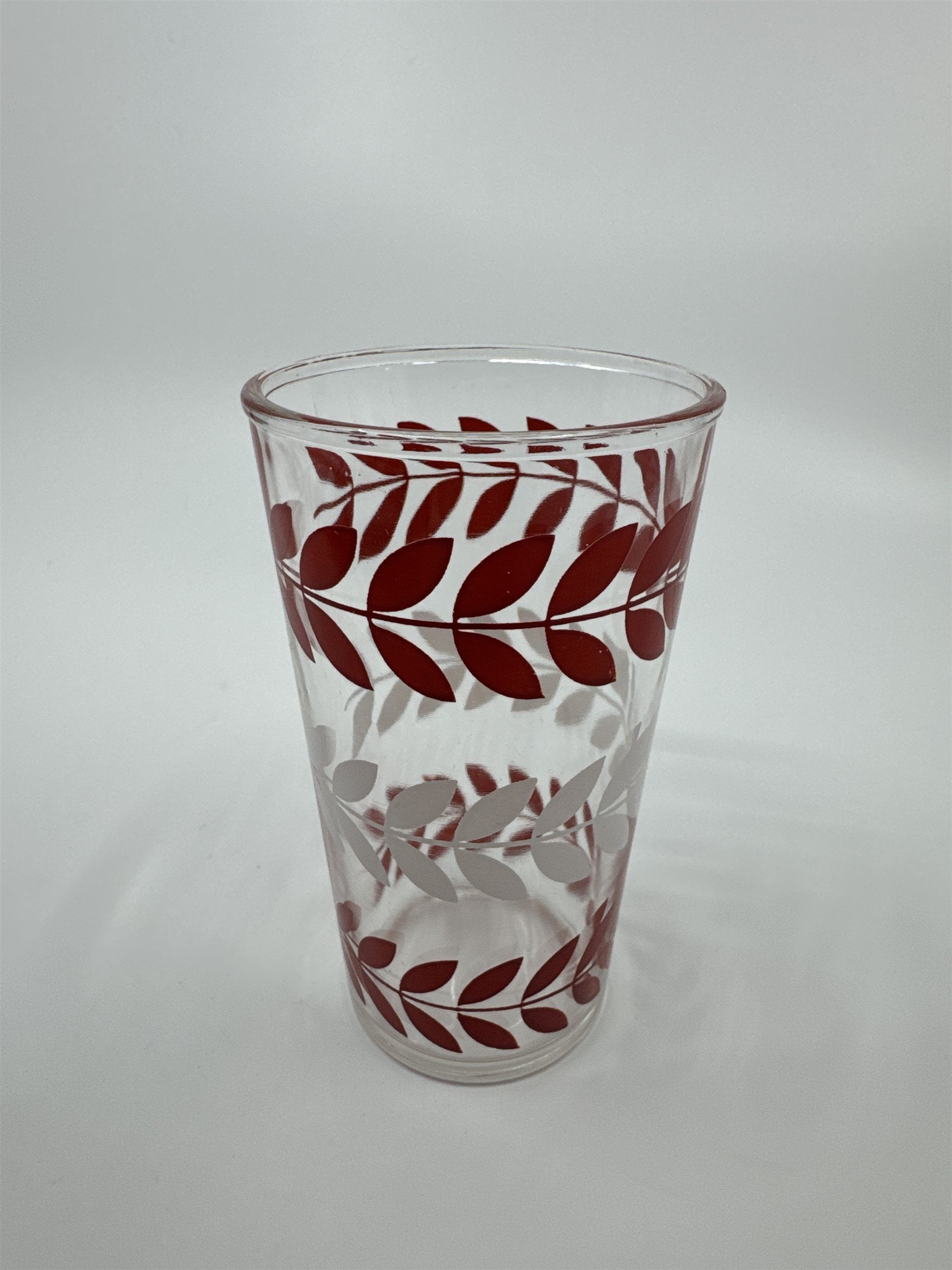 Vintage Hazel Atlas Red/White Horizontal Flower Vines Swanky Swigs Glass