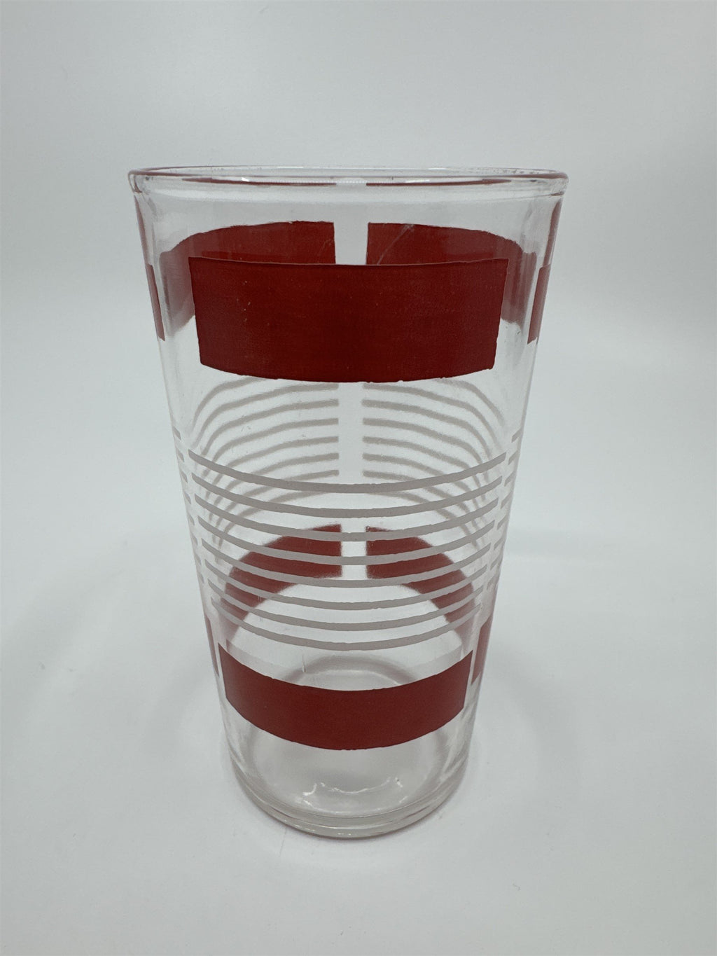 Vintage Anchor Hocking Red and White Block Lines Swanky Swigs Glass