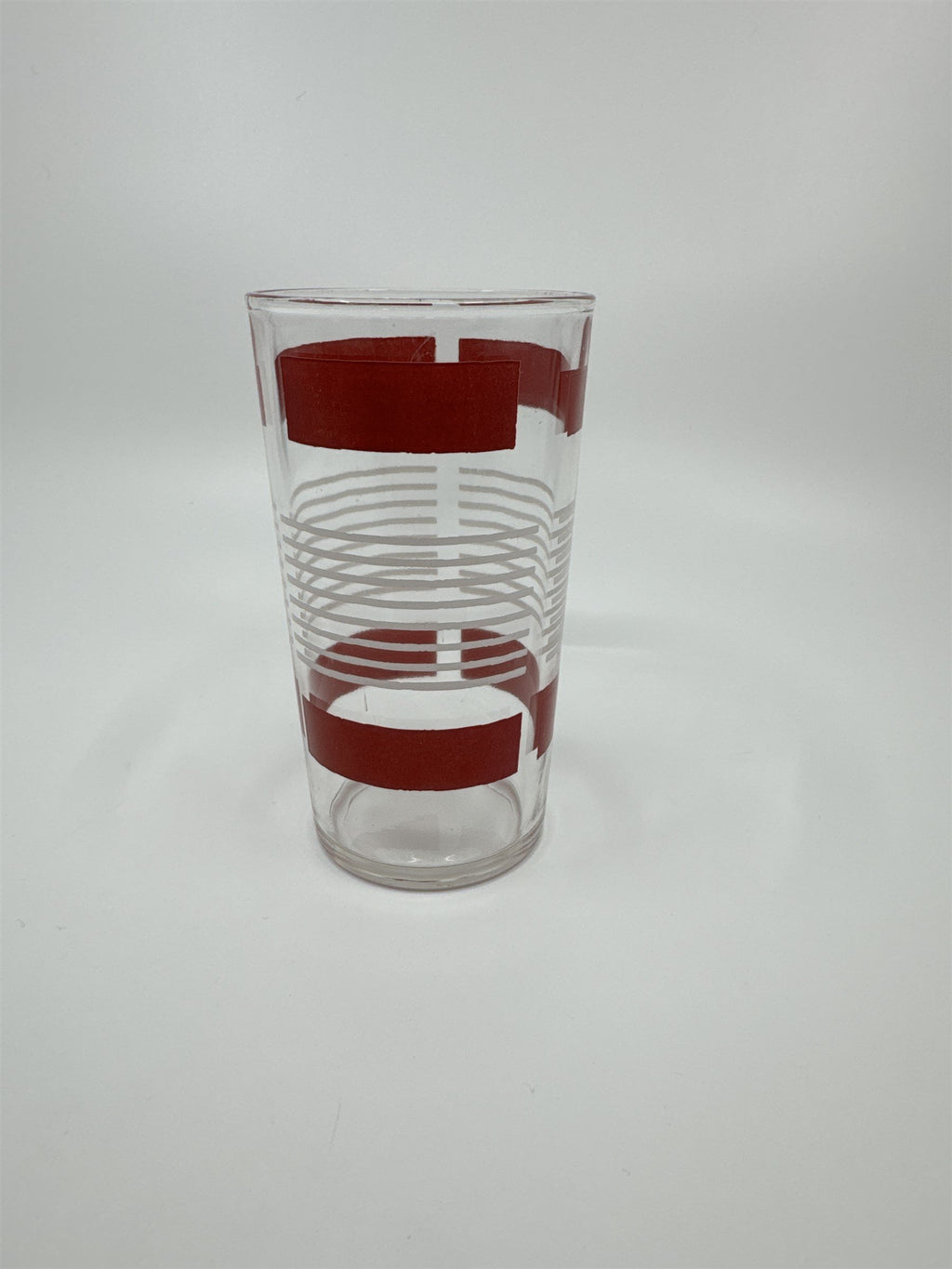 Vintage Anchor Hocking Red and White Block Lines Swanky Swigs Glass