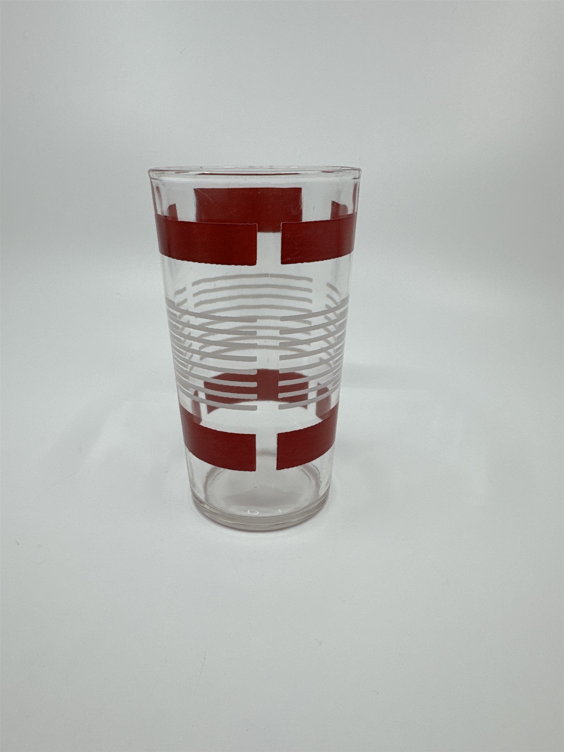 Vintage Anchor Hocking Red and White Block Lines Swanky Swigs Glass
