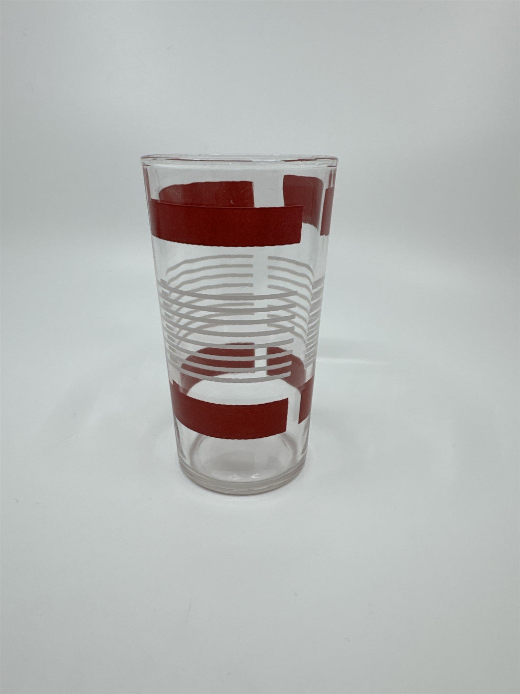 Vintage Anchor Hocking Red and White Block Lines Swanky Swigs Glass