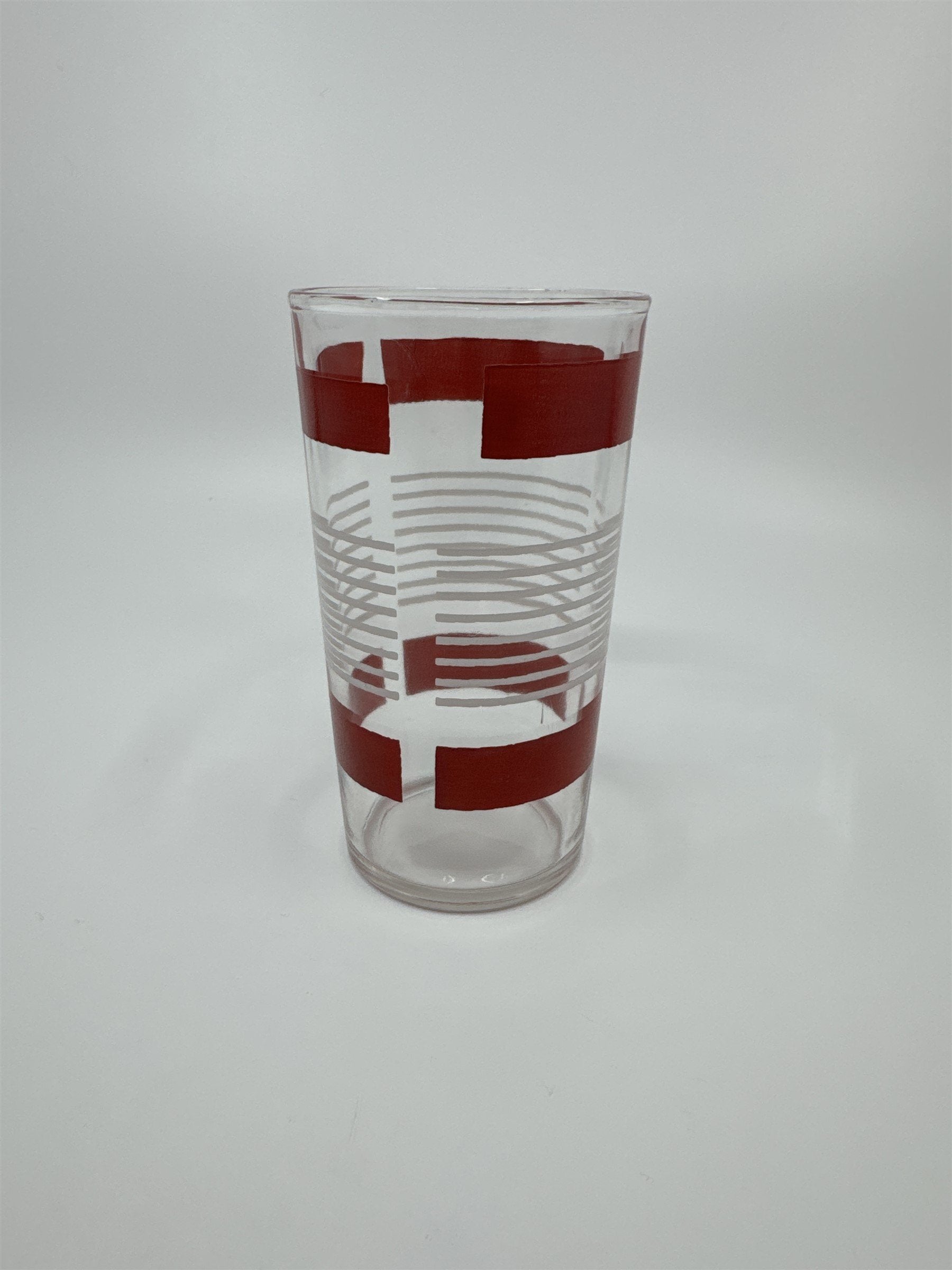 Vintage Anchor Hocking Red and White Block Lines Swanky Swigs Glass