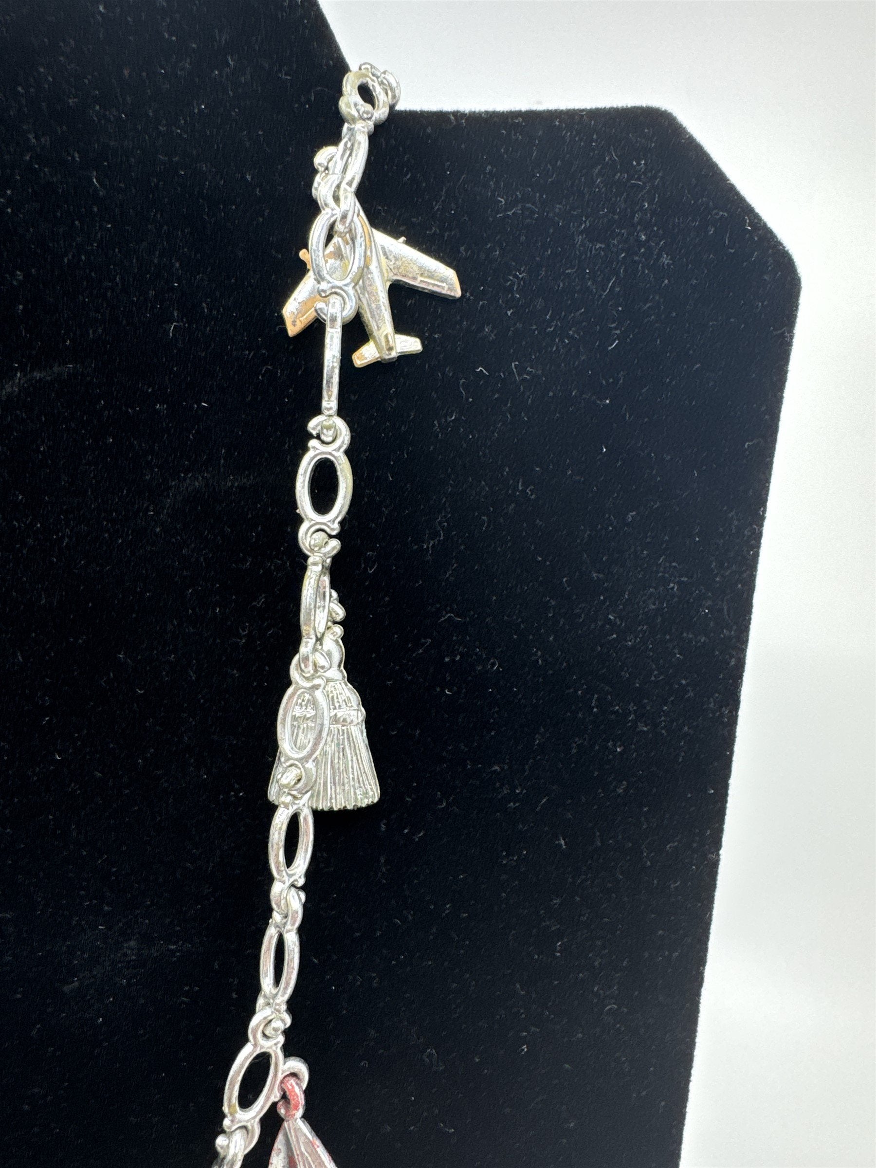 Vintage 1970s/1980s Plastic Bell Charm Necklace Silver Tone Plastic Kid Necklace