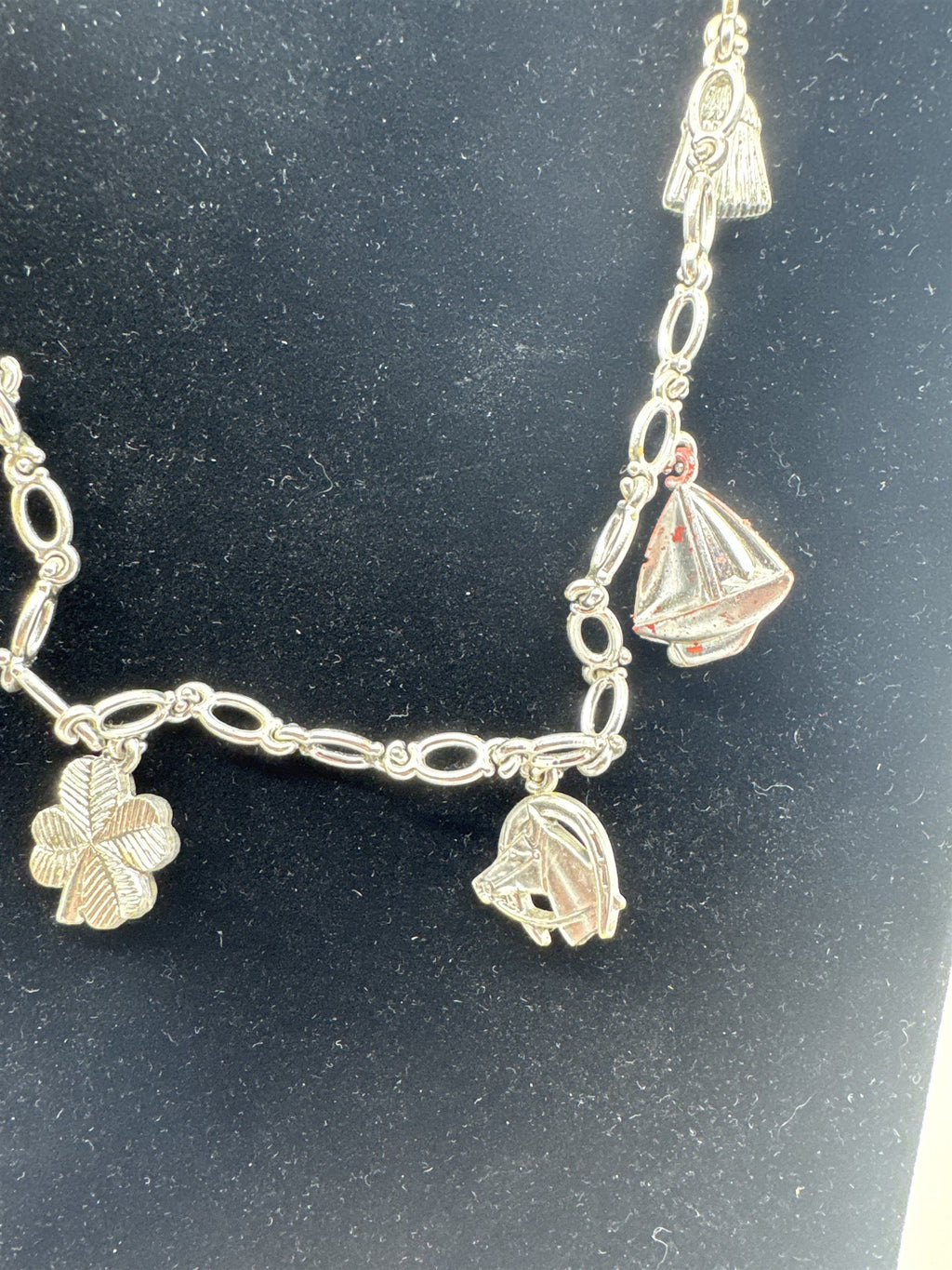 Vintage 1970s/1980s Plastic Bell Charm Necklace Silver Tone Plastic Kid Necklace