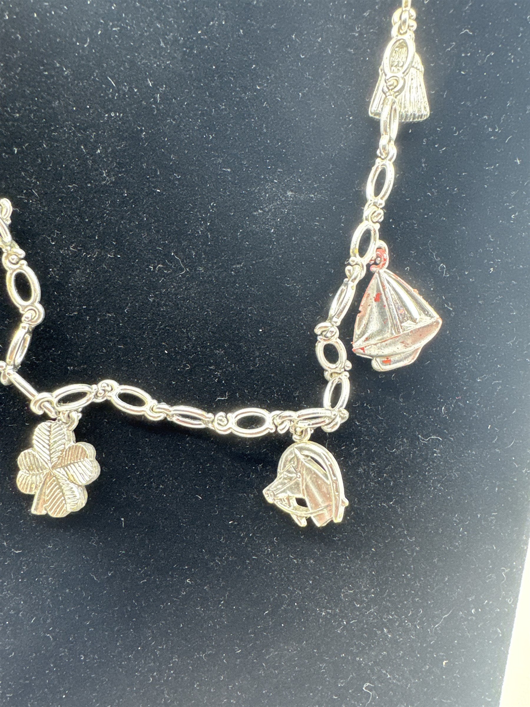 Vintage 1970s/1980s Plastic Bell Charm Necklace Silver Tone Plastic Kid Necklace