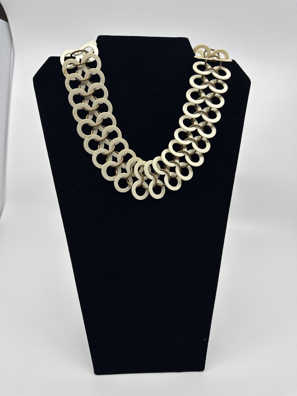 Vintage Tribal Necklace /w White Plastic Resin Disks Circles Choker Stylish