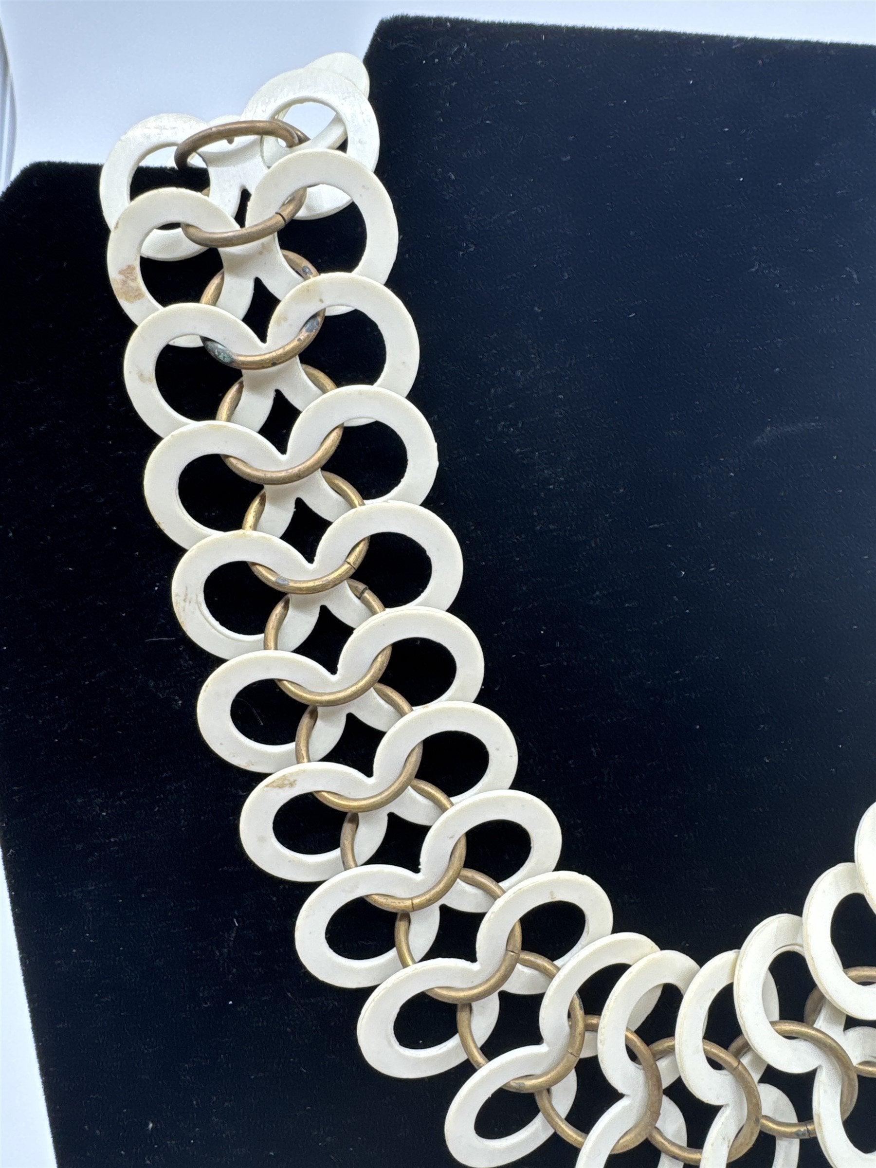 Vintage Tribal Necklace /w White Plastic Resin Disks Circles Choker Stylish