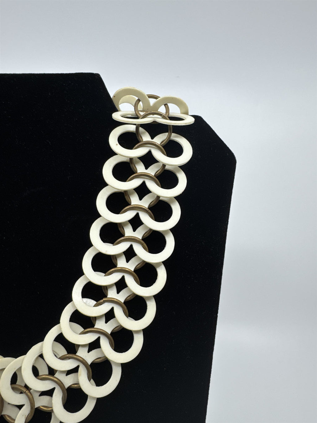 Vintage Tribal Necklace /w White Plastic Resin Disks Circles Choker Stylish