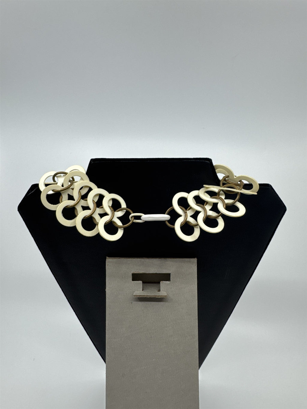 Vintage Tribal Necklace /w White Plastic Resin Disks Circles Choker Stylish