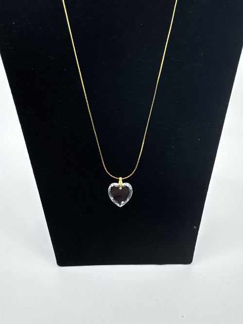 Crystal Heart Necklace /w Gold Plated Chain Unmarked Womens Necklace