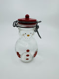 Hand Painted Glass Snowman Jar Bottle Bail Closure Lid Red /w Mittens 5" MSRF