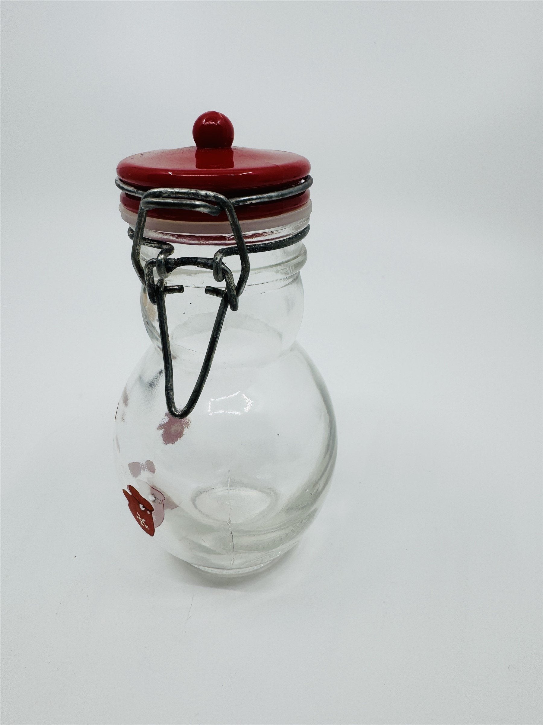 Hand Painted Glass Snowman Jar Bottle Bail Closure Lid Red /w Mittens 5" MSRF