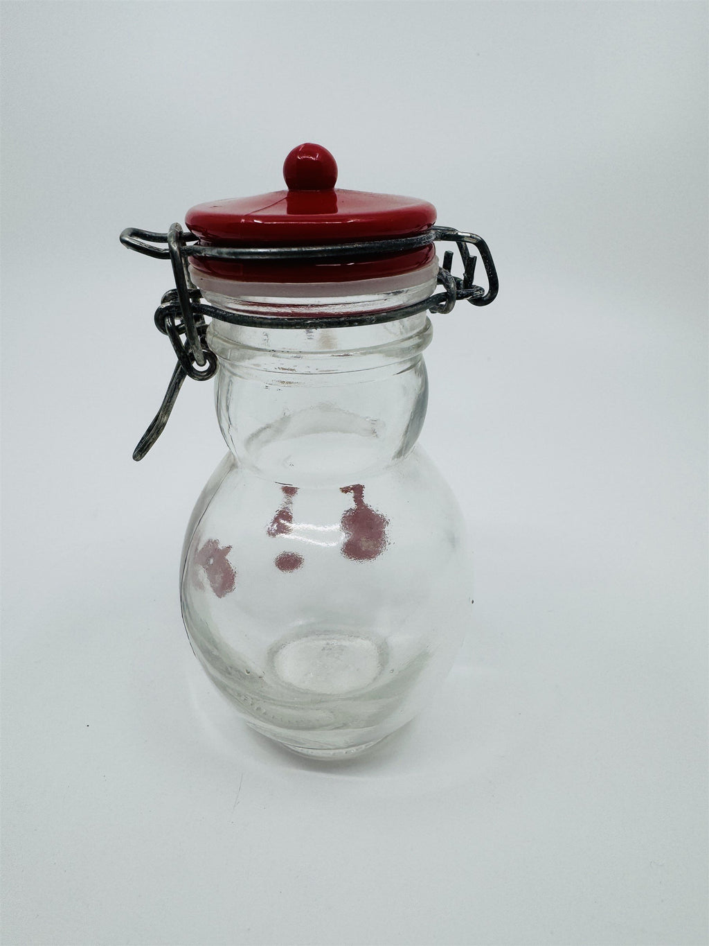 Hand Painted Glass Snowman Jar Bottle Bail Closure Lid Red /w Mittens 5" MSRF