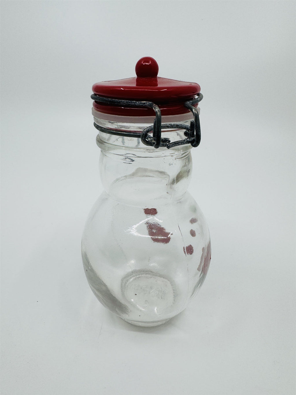 Hand Painted Glass Snowman Jar Bottle Bail Closure Lid Red /w Mittens 5" MSRF