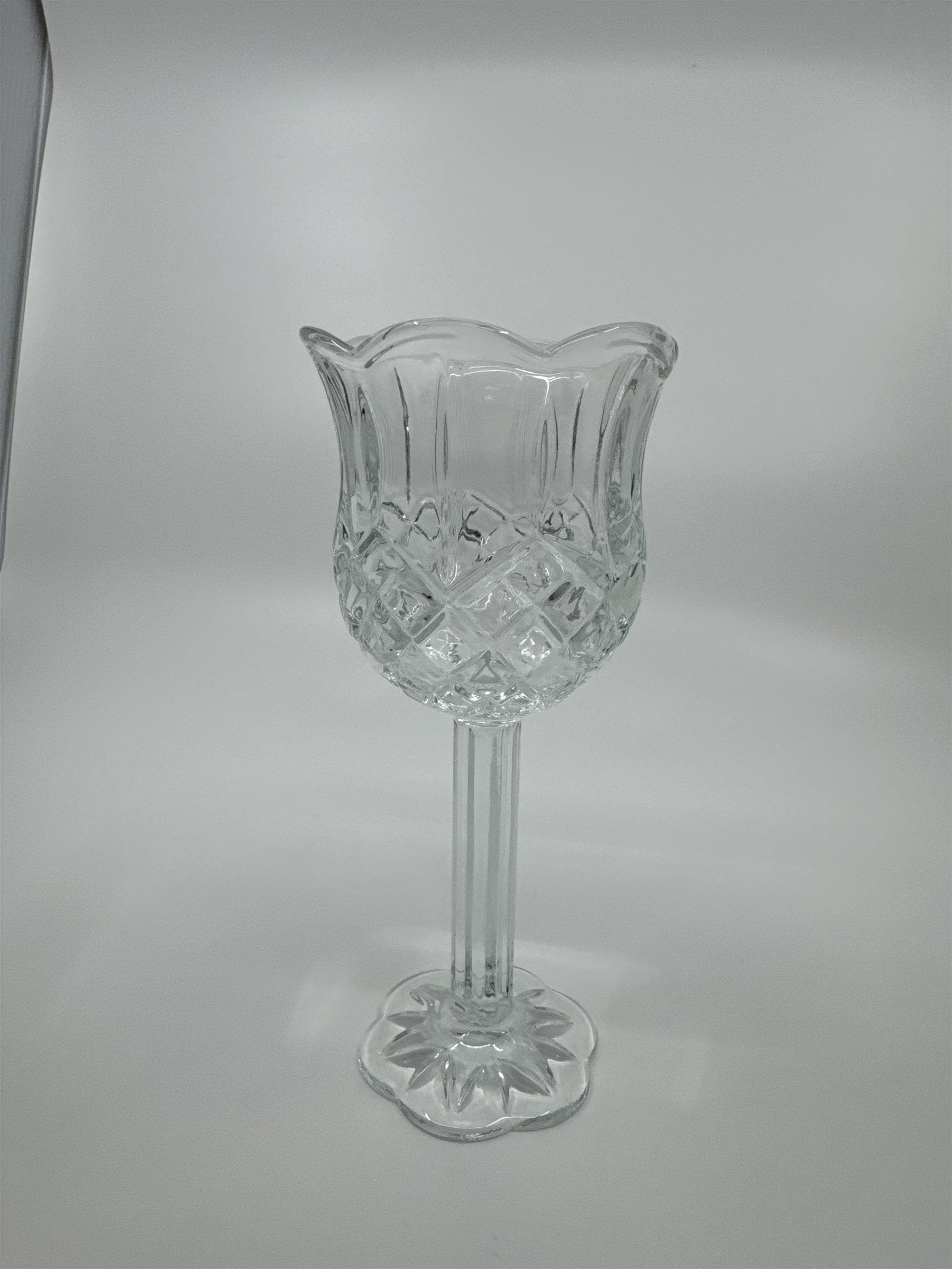 Vintage Homco Home Interiors Glass Pedestal Candle Holder Scalloped Edge Votive