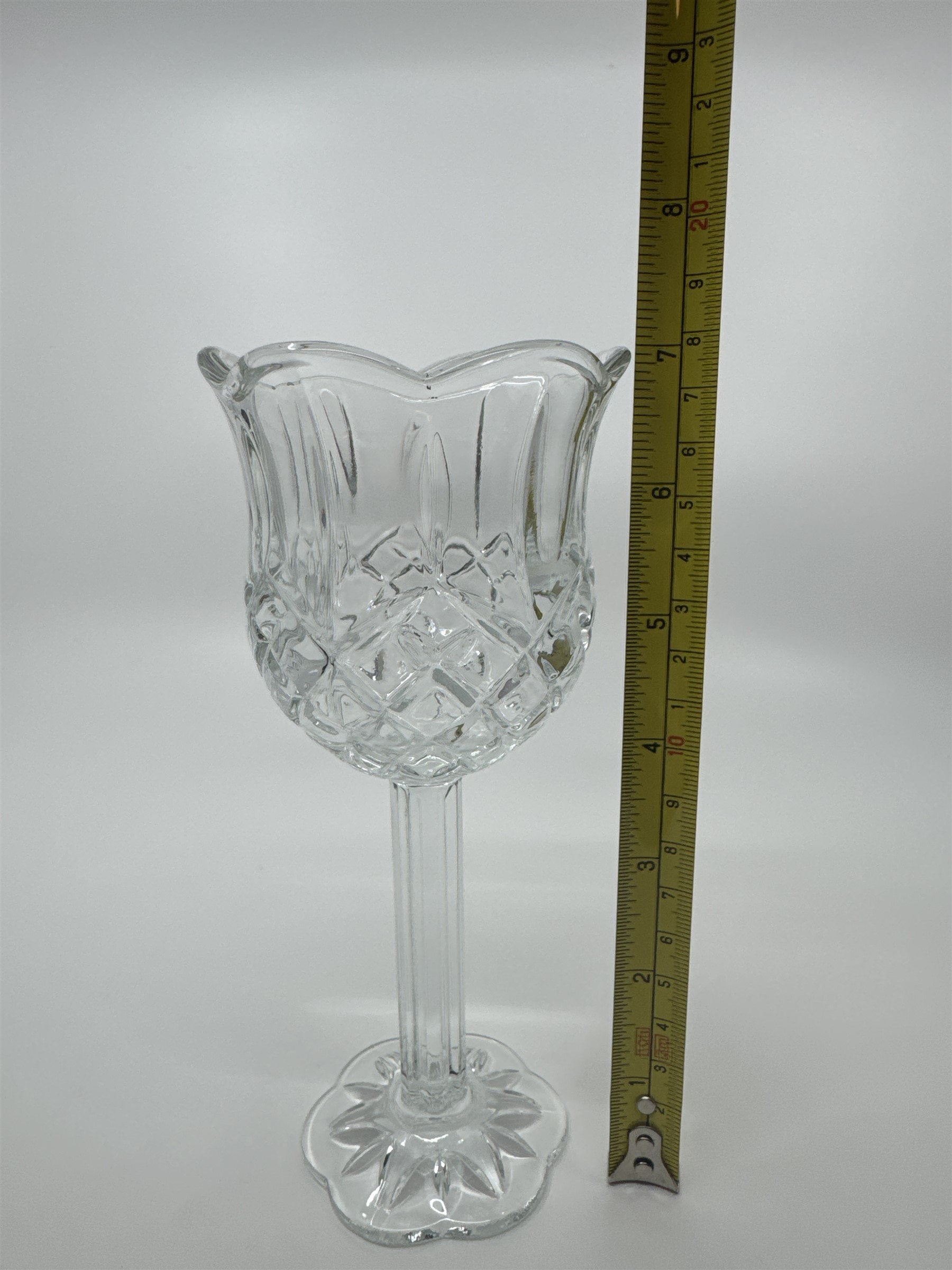 Vintage Homco Home Interiors Glass Pedestal Candle Holder Scalloped Edge Votive