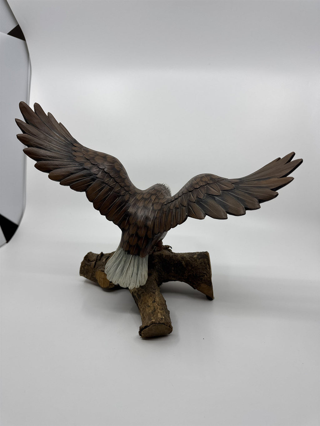 Hand Painted Wooden American Bald Eagle Figurine Statue on Real Wood Base EUC