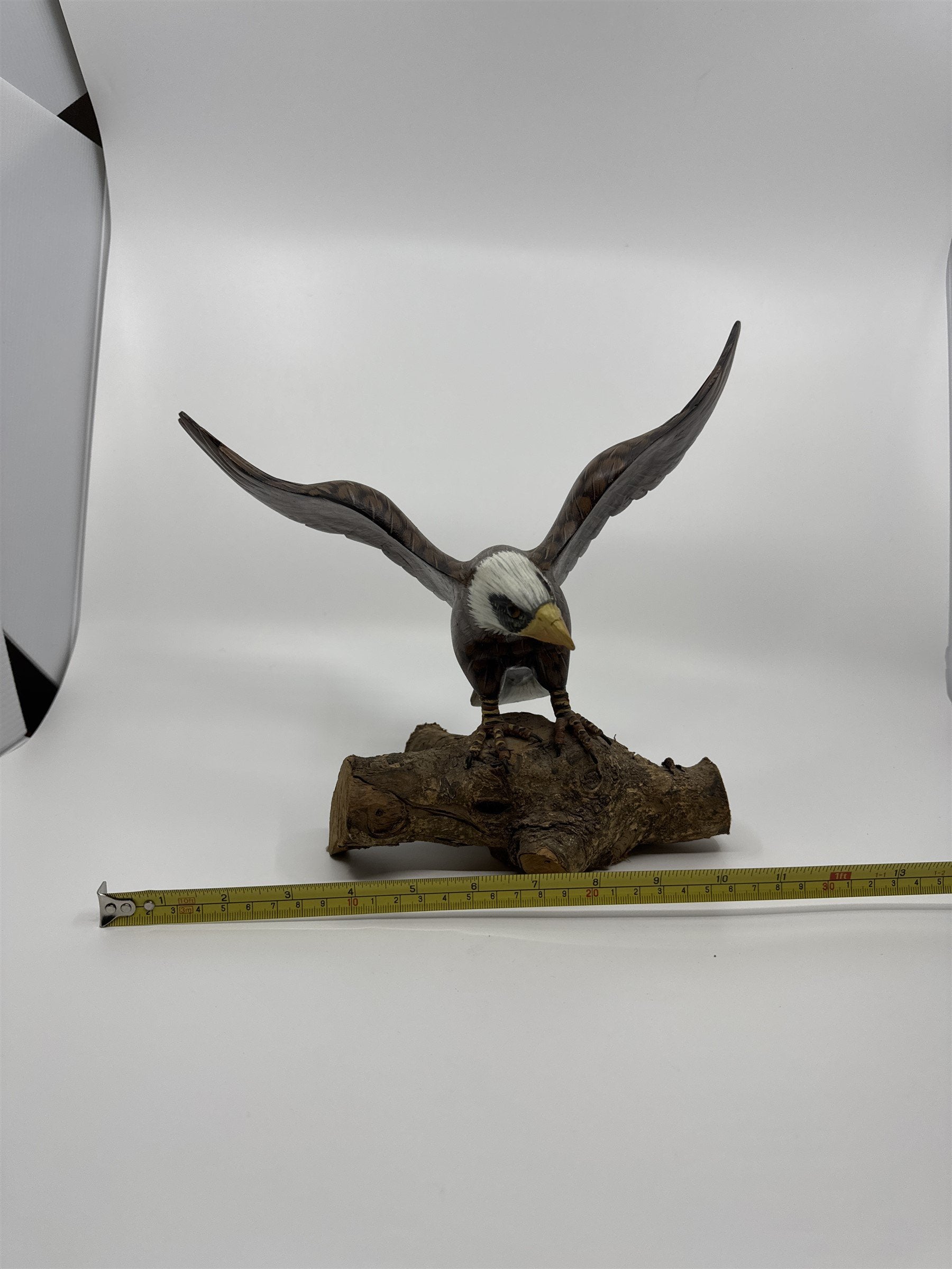 Hand Painted Wooden American Bald Eagle Figurine Statue on Real Wood Base EUC