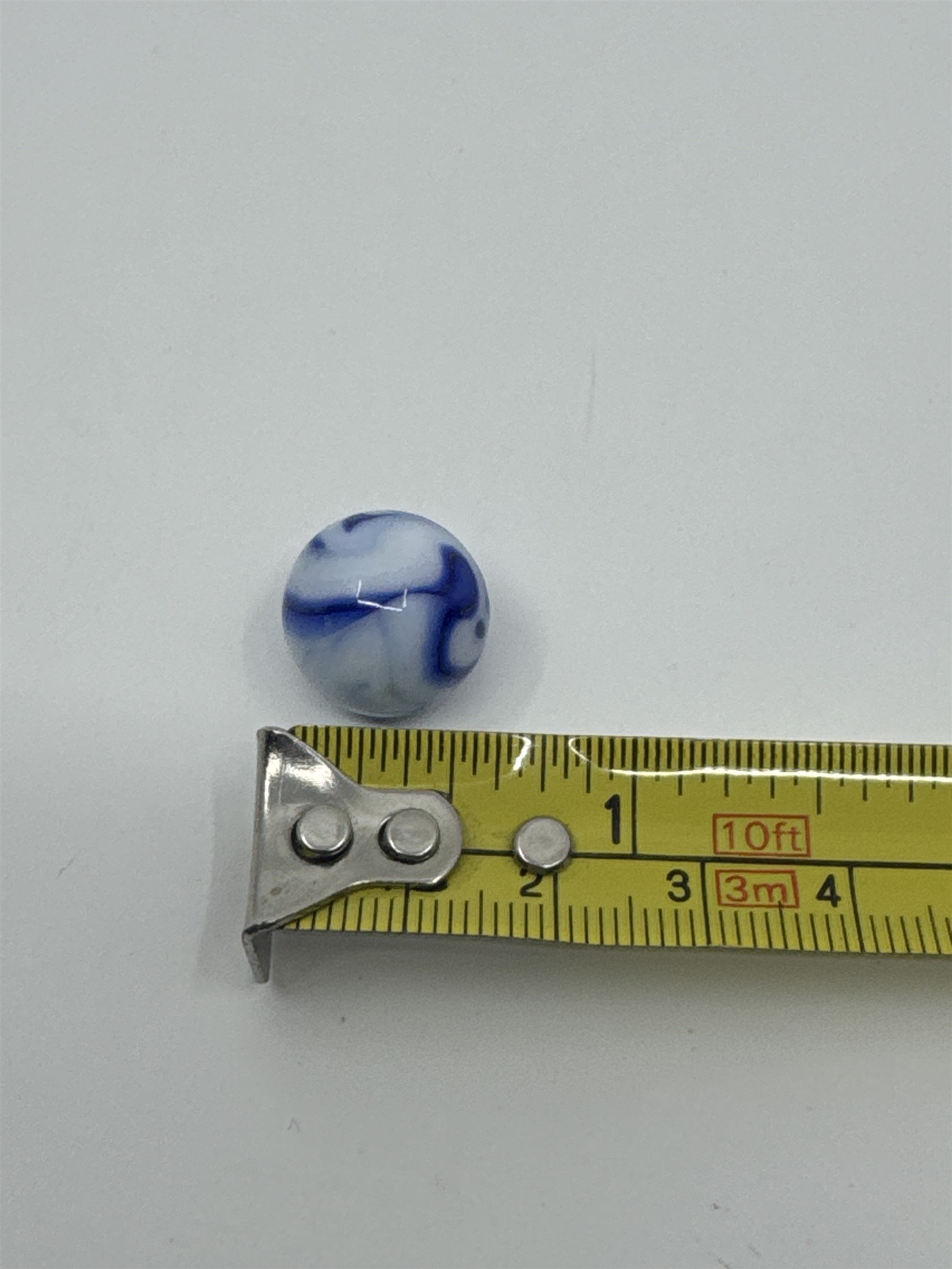 Vintage Blue and White Swirl Glass or Crystal Marble (Played /w Chip)