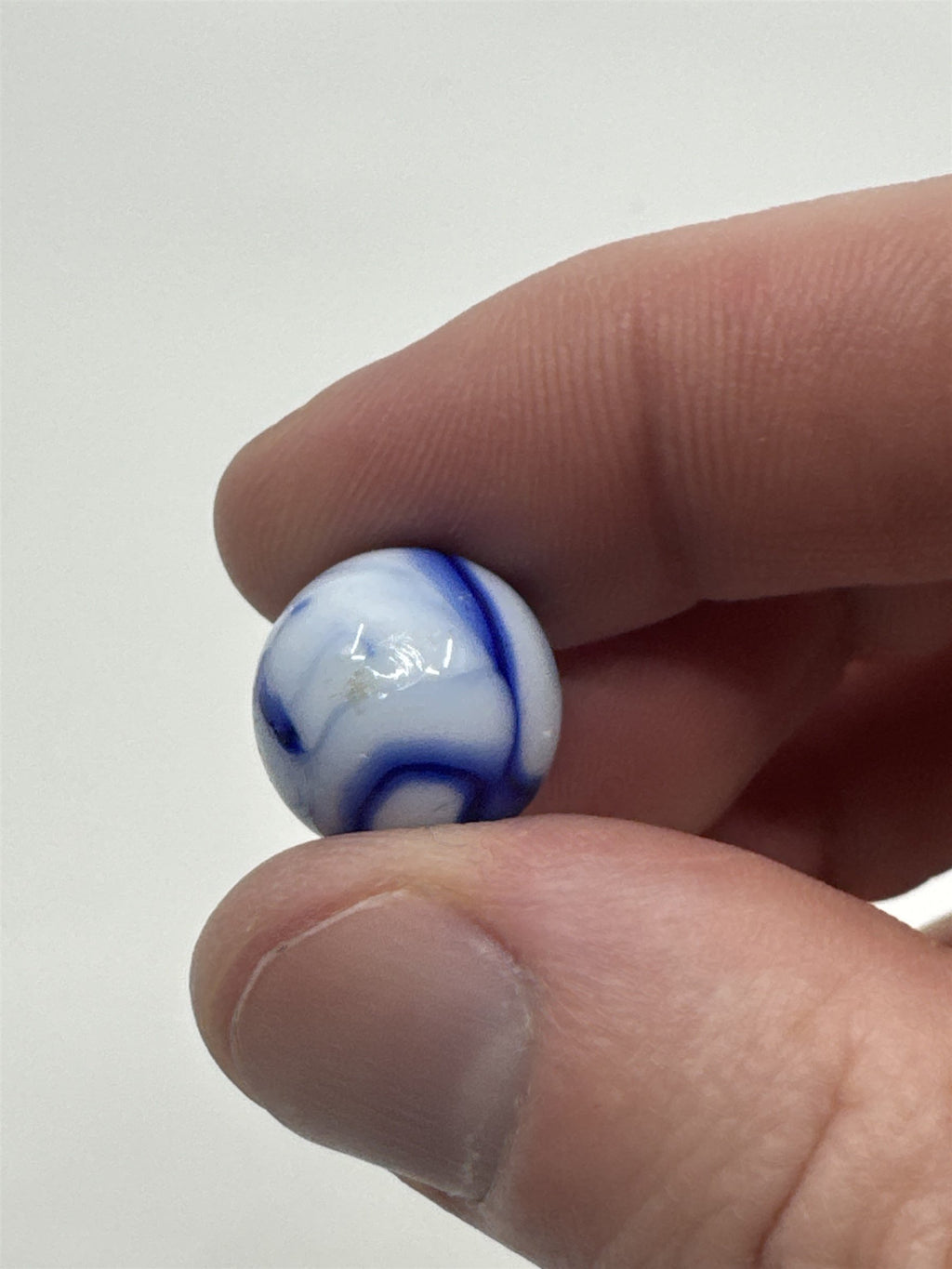 Vintage Blue and White Swirl Glass or Crystal Marble (Played /w Chip)