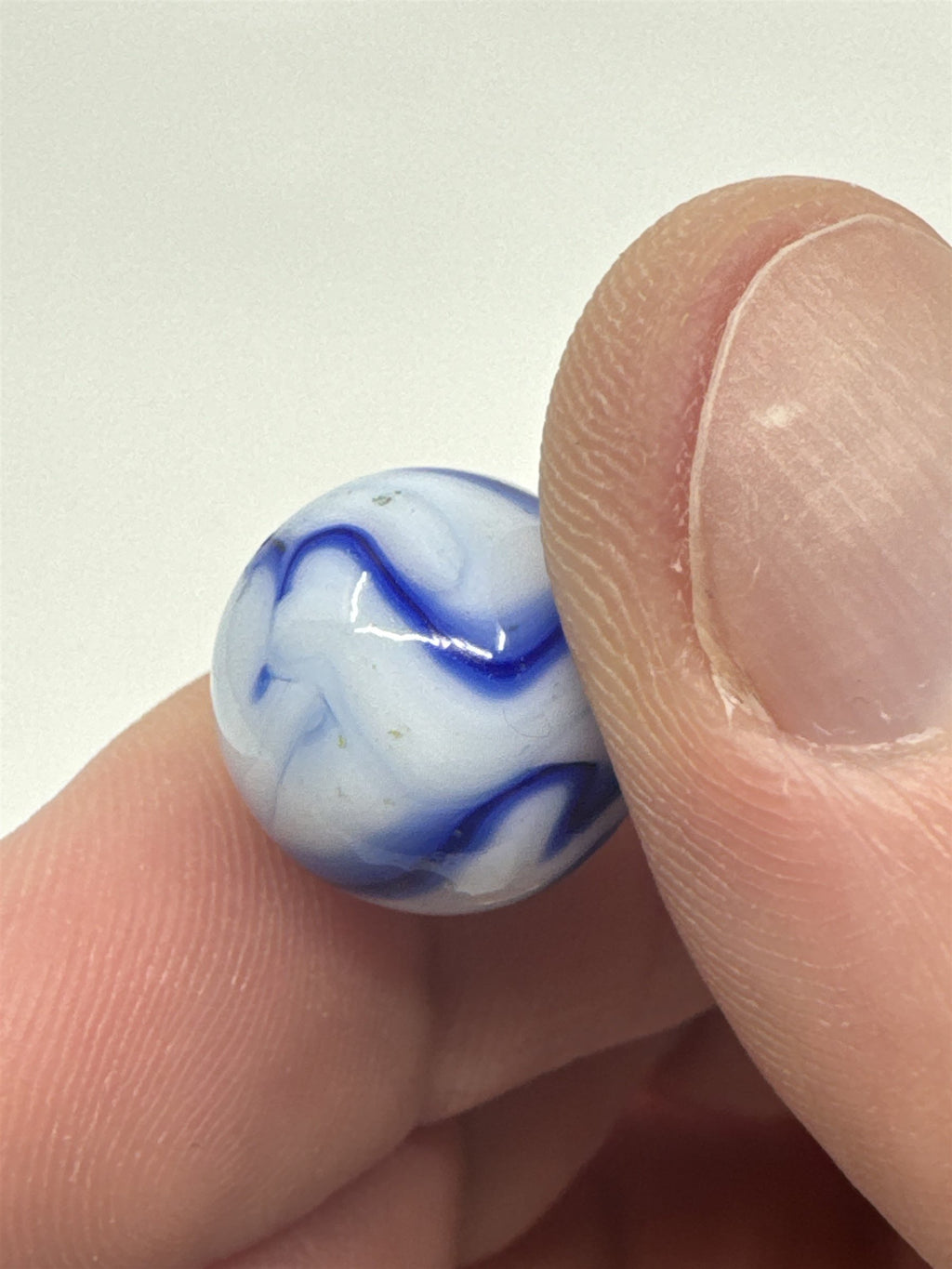 Vintage Blue and White Swirl Glass or Crystal Marble (Played /w Chip)
