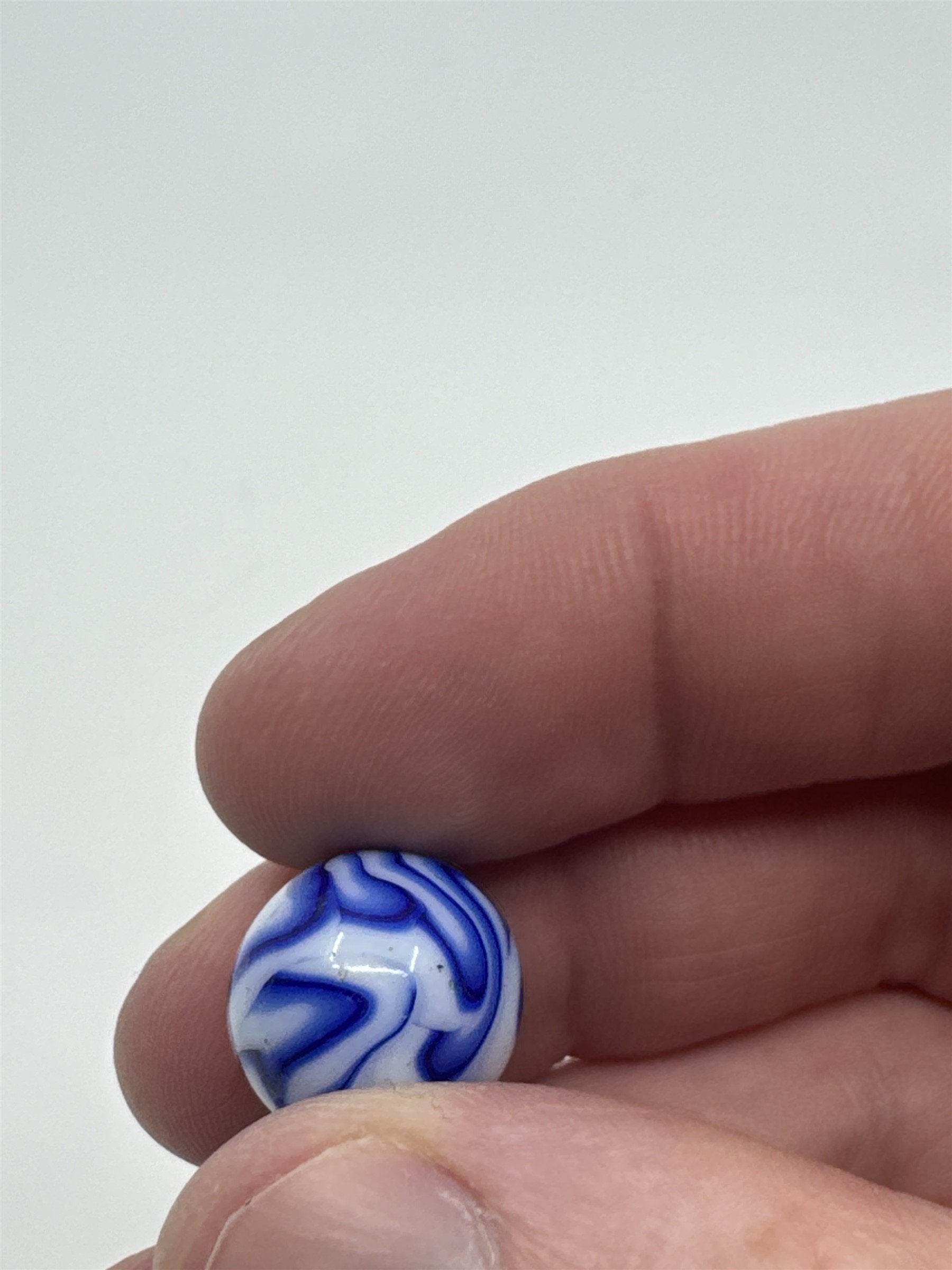 Vintage Blue and White Swirl Glass or Crystal Marble (Played /w Chip)