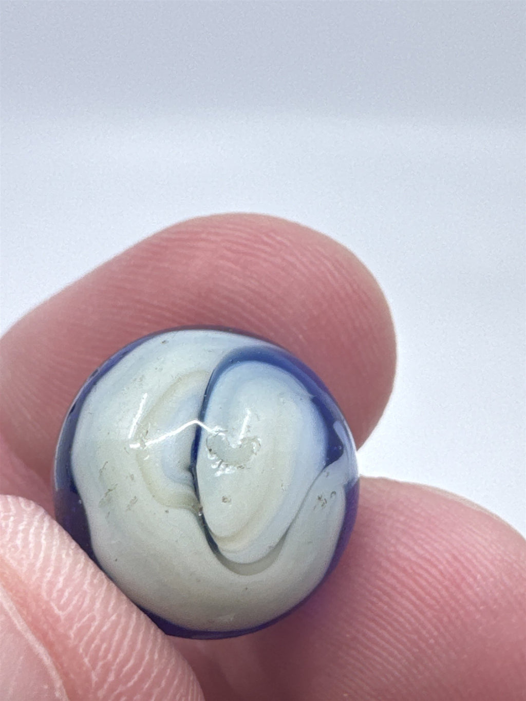 Vintage Blue and White Swirl Glass or Crystal Marble (Played /w Chip)