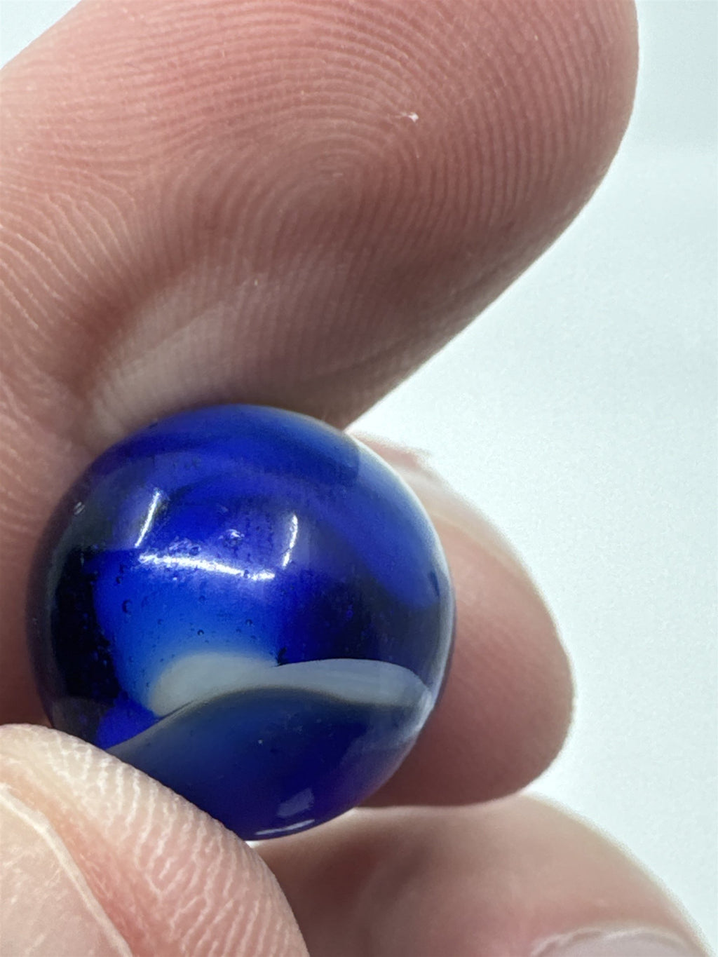 Vintage Blue and White Swirl Glass or Crystal Marble (Played /w Chip)