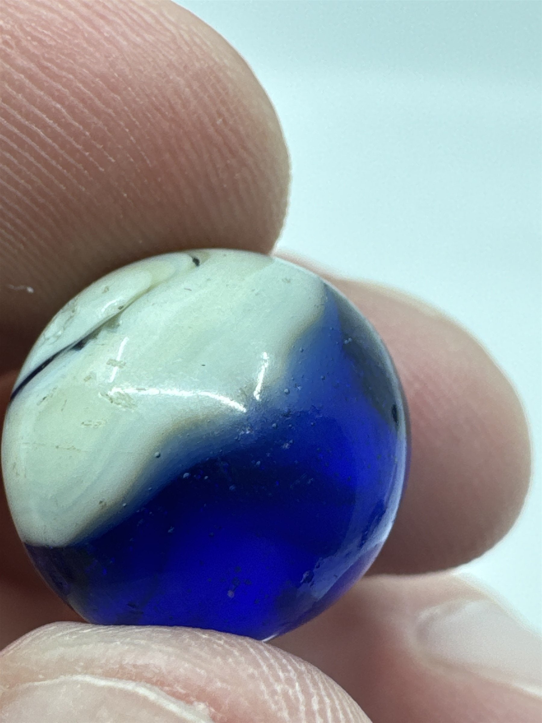 Vintage Blue and White Swirl Glass or Crystal Marble (Played /w Chip)