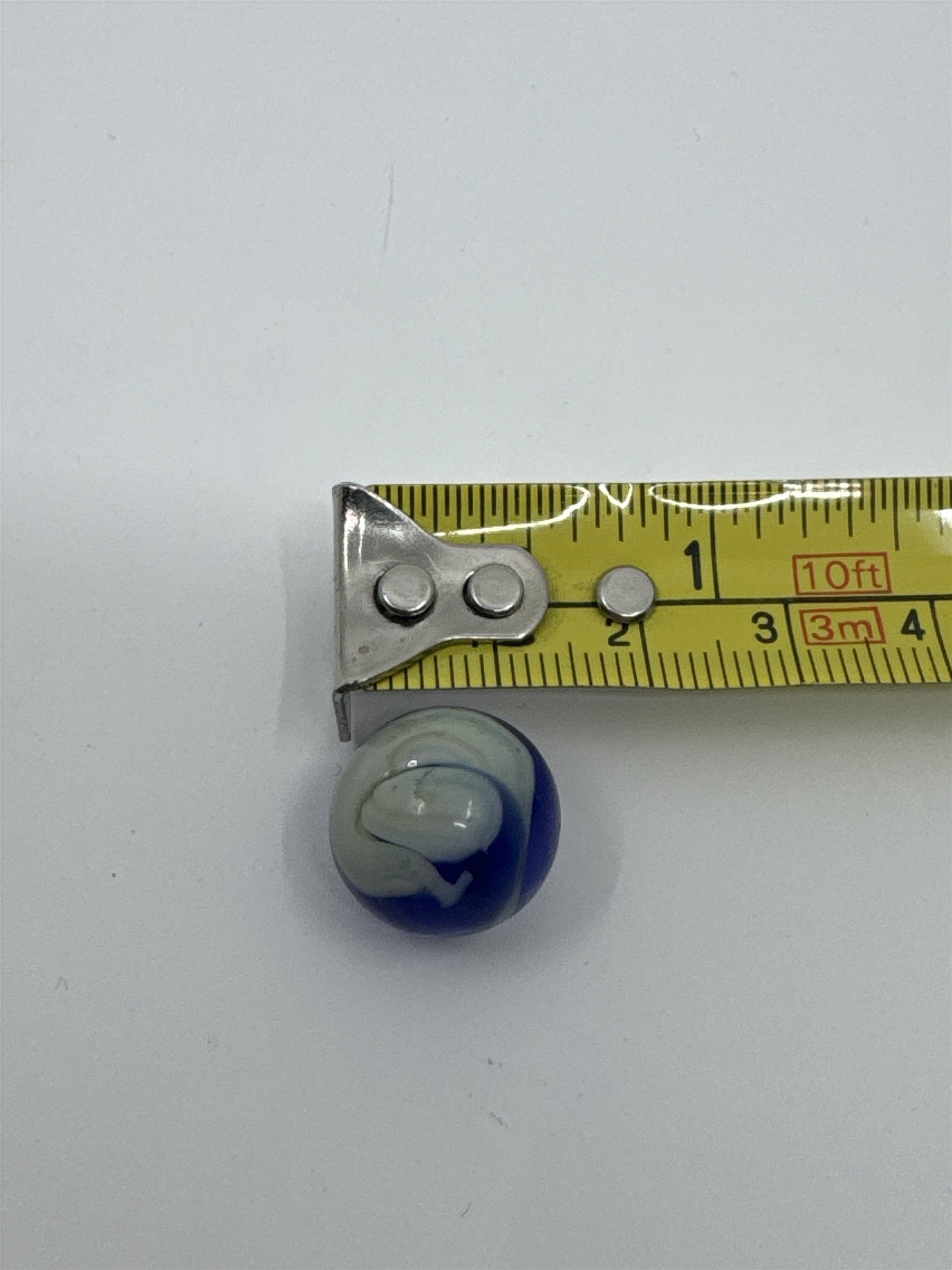 Vintage Blue and White Swirl Glass or Crystal Marble (Played /w Chip)