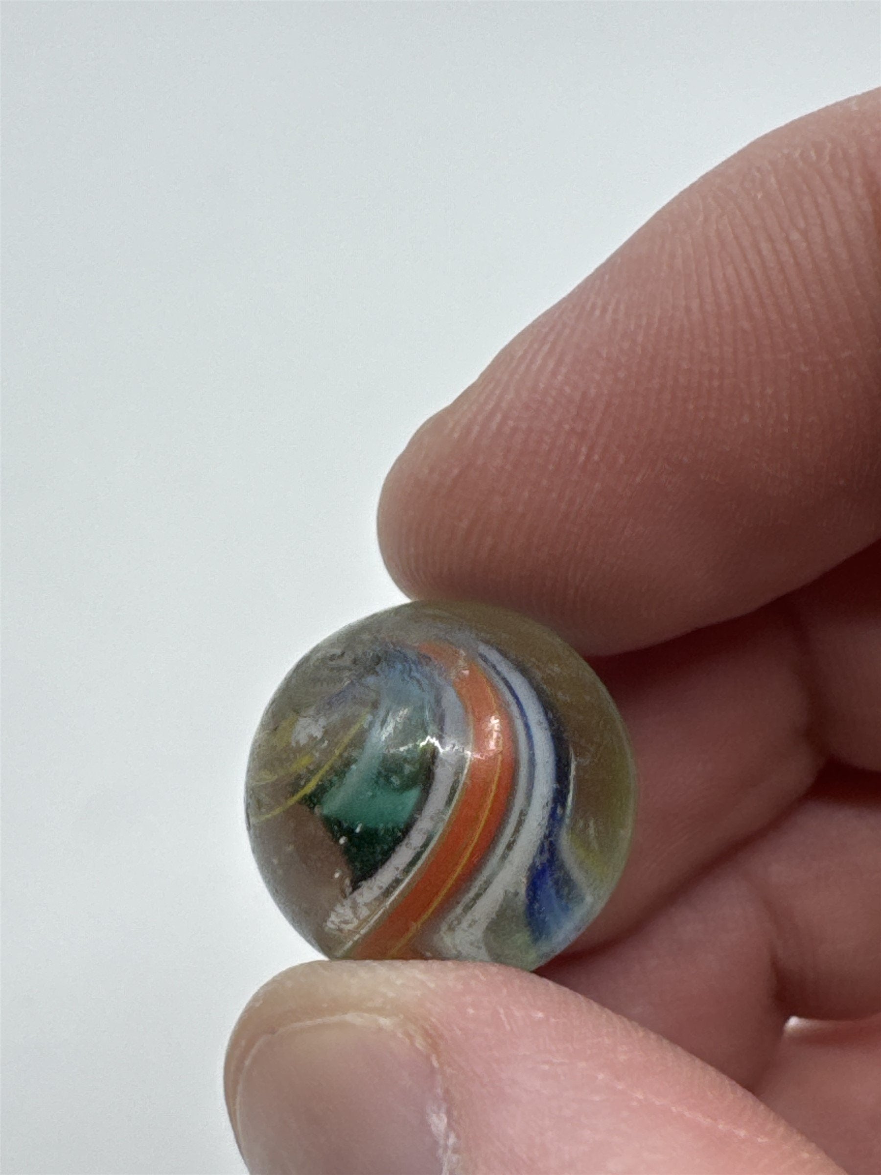 Vintage 1920s Handmade Divided Core Swirled Glass Marble (Played /w Chips)