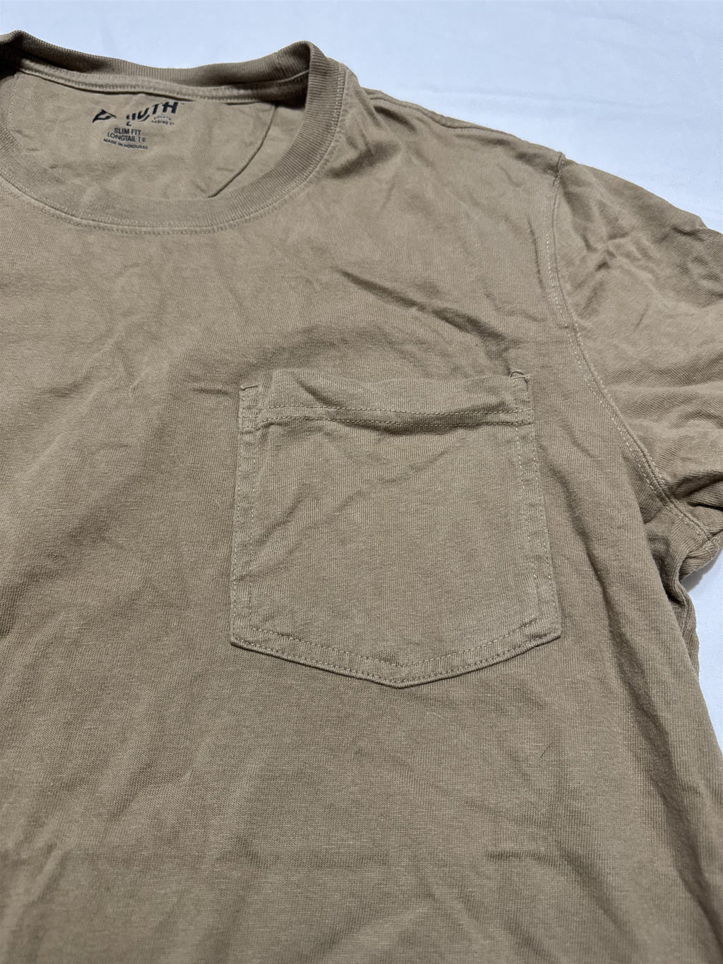 Duluth Trading Co Mens Longtail T-Shirt Pocket Size Large Tan Brown Mink Slim