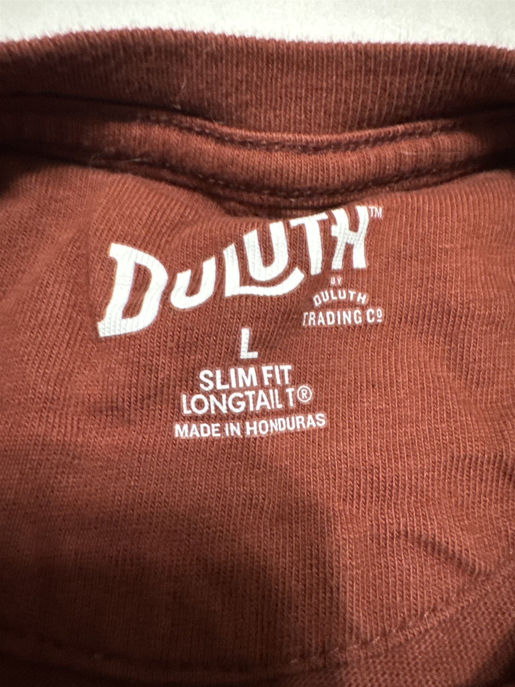Duluth Trading Co Mens Longtail Long-Sleeve T-Shirt Red Dark Cocoa Large Slim